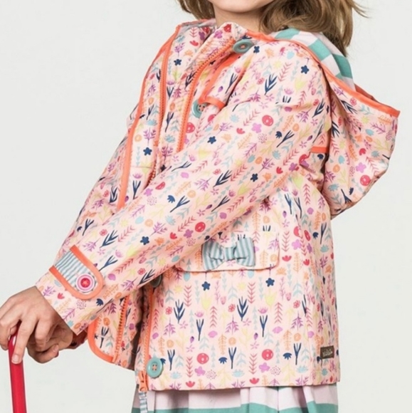 SOLD Matilda Jane Down Came The Rain Coat Girls 6 Pink Floral Hooded - Picture 2 of 10